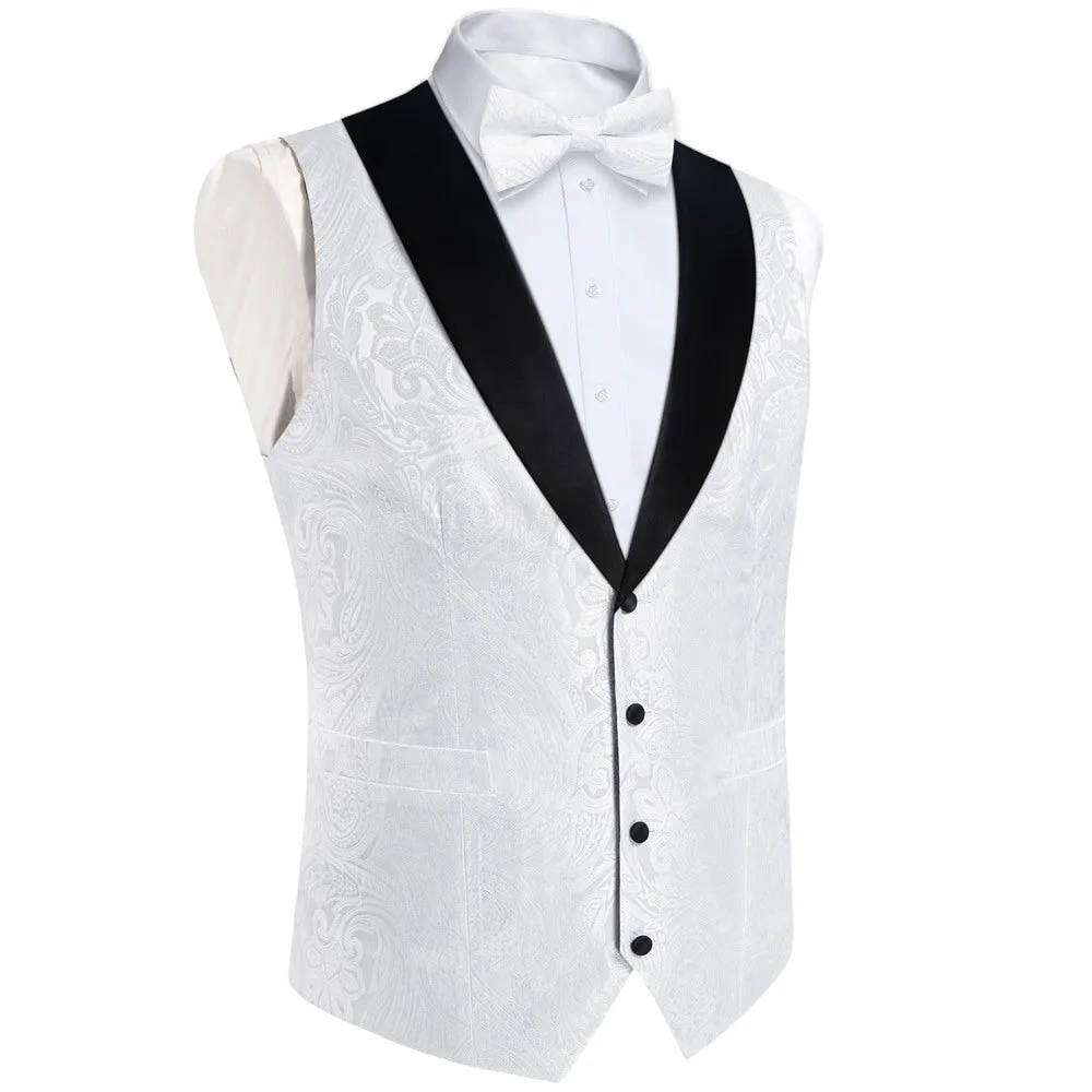 Ties2you Dress Vest White Paisley Shawl Collar Silk Mens Waistcoat Tie Set sold by Ties2You product image thumbnail 4
