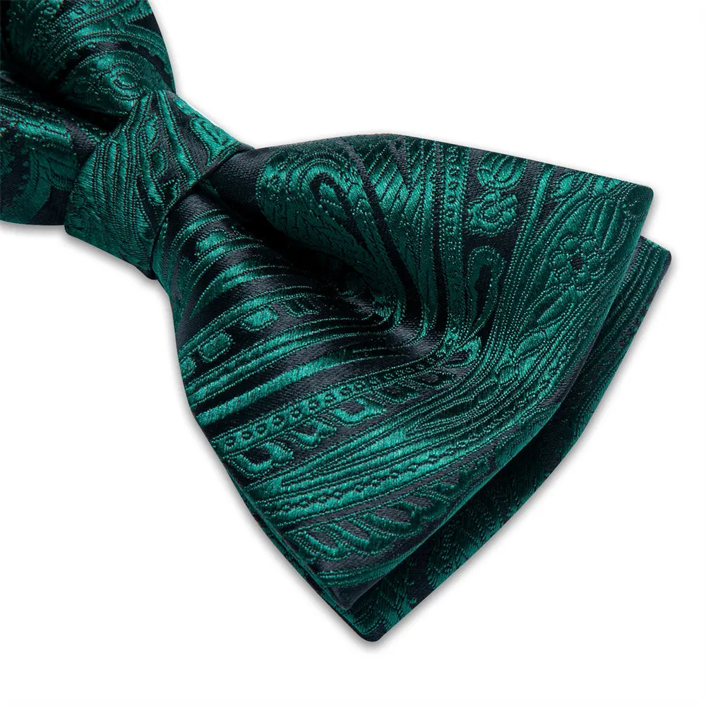 Ties2you Dark Green Paisley Pre-tied Bow Tie Pocket Square Cufflinks Set For Dress sold by Ties2You product image thumbnail 4