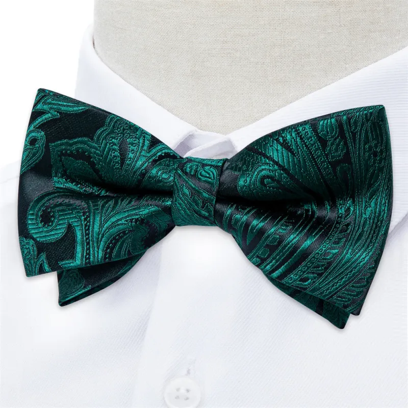 Ties2you Dark Green Paisley Pre-tied Bow Tie Pocket Square Cufflinks Set For Dress sold by Ties2You