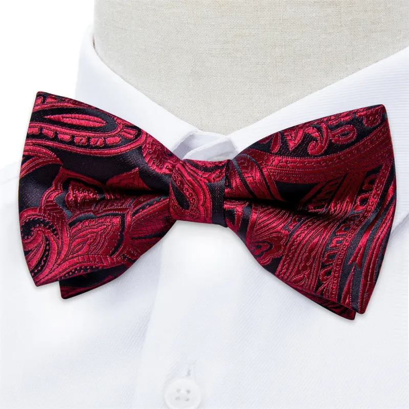 Ties2you Burgundy Paisley Pre-tied Bow Tie Pocket Square Cufflinks Set For Dress sold by Ties2You