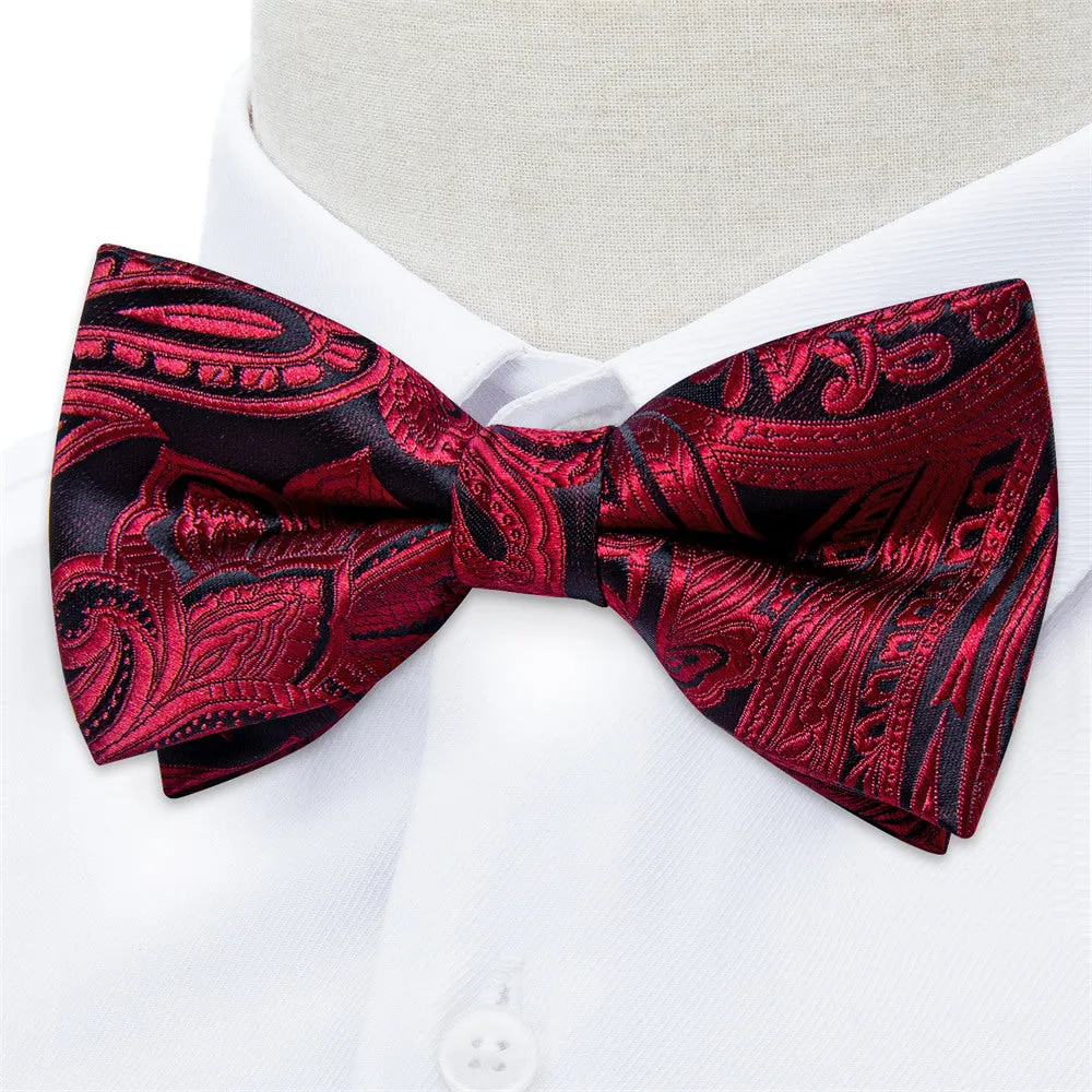 Ties2you Burgundy Paisley Pre-tied Bow Tie Pocket Square Cufflinks Set For Dress sold by Ties2You