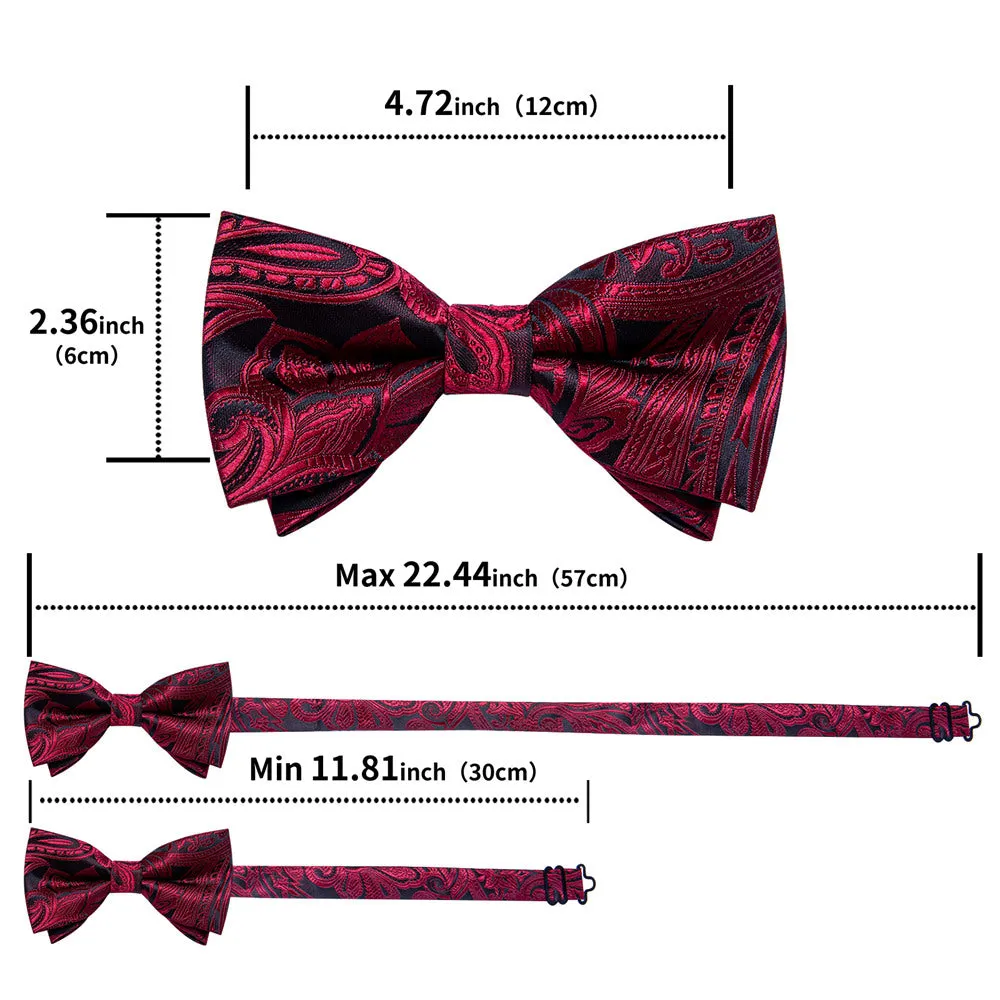Ties2you Burgundy Paisley Pre-tied Bow Tie Pocket Square Cufflinks Set For Dress sold by Ties2You product image thumbnail 5