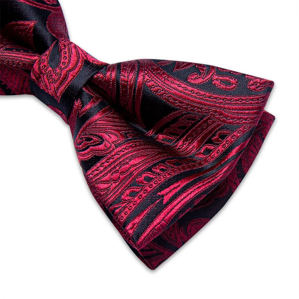 Ties2you Burgundy Paisley Pre-tied Bow Tie Pocket Square Cufflinks Set For Dress sold by Ties2You product image thumbnail 4