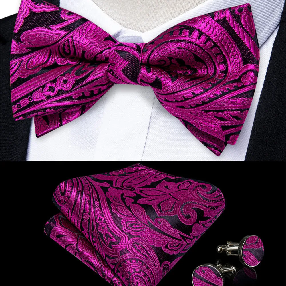 Ties2you Dark Purple Paisley Pre-tied Bow Tie Pocket Square Cufflinks Set sold by Ties2You