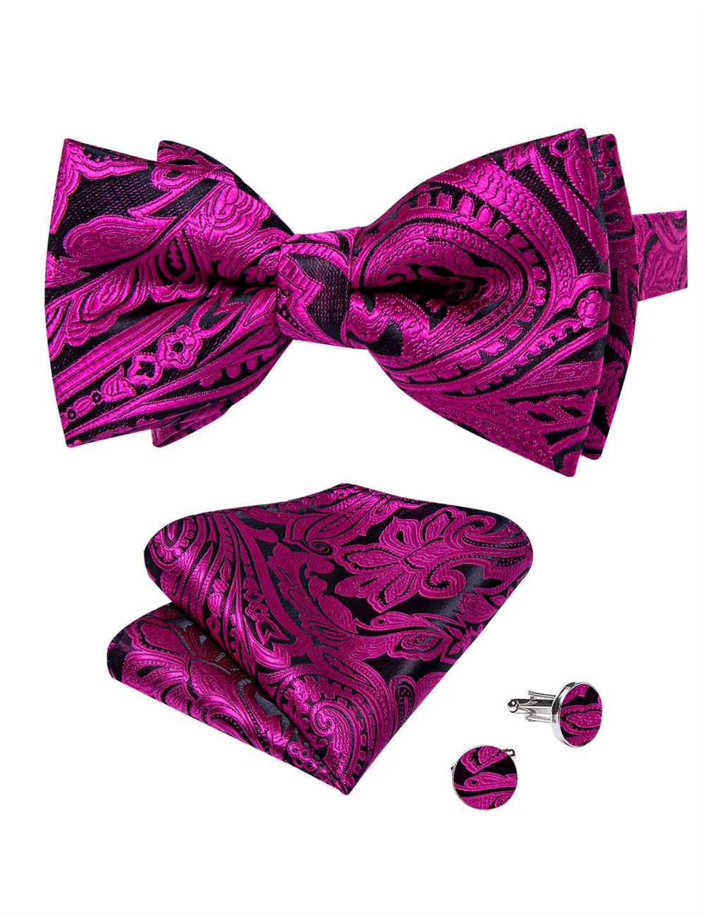 Ties2you Dark Purple Paisley Pre-tied Bow Tie Pocket Square Cufflinks Set sold by Ties2You product image thumbnail 3