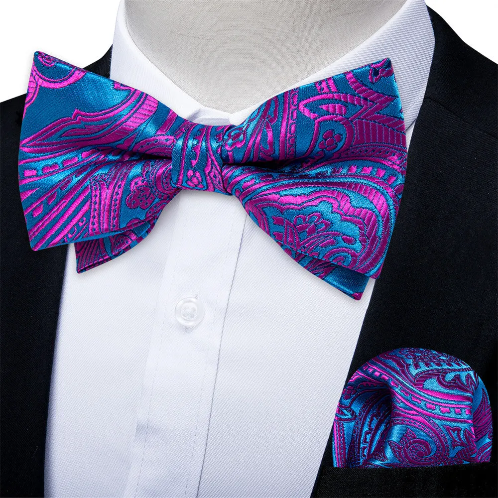 Ties2you Purple Blue Paisley Pre-tied Bow Tie Pocket Square Cufflinks Set sold by Ties2You