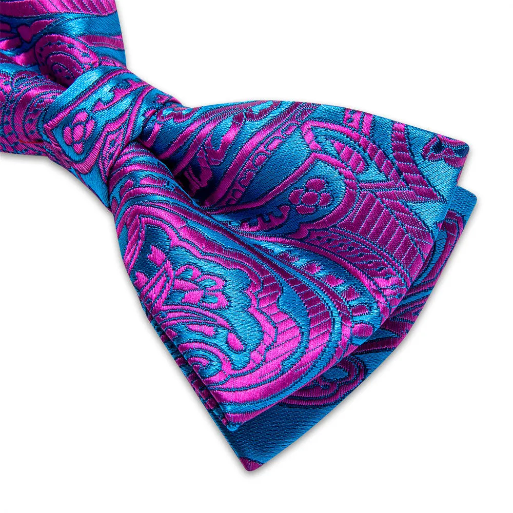 Ties2you Purple Blue Paisley Pre-tied Bow Tie Pocket Square Cufflinks Set sold by Ties2You product image thumbnail 4