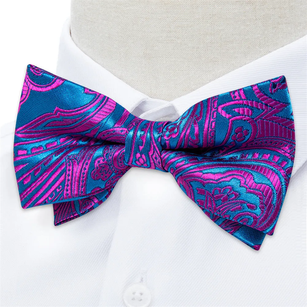 Ties2you Purple Blue Paisley Pre-tied Bow Tie Pocket Square Cufflinks Set sold by Ties2You product image thumbnail 2