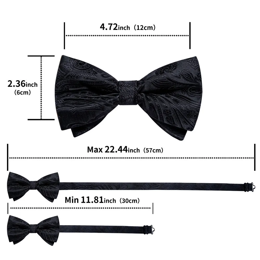 Ties2you Black Paisley Pre-tied Bow Tie Pocket Square Cufflinks Set sold by Ties2You product image thumbnail 4