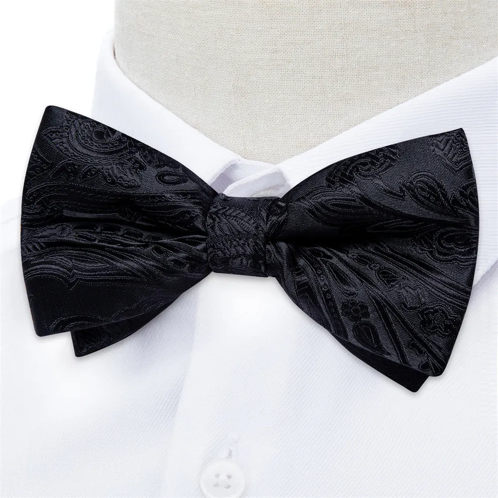 Ties2you Black Paisley Pre-tied Bow Tie Pocket Square Cufflinks Set sold by Ties2You product image thumbnail 2