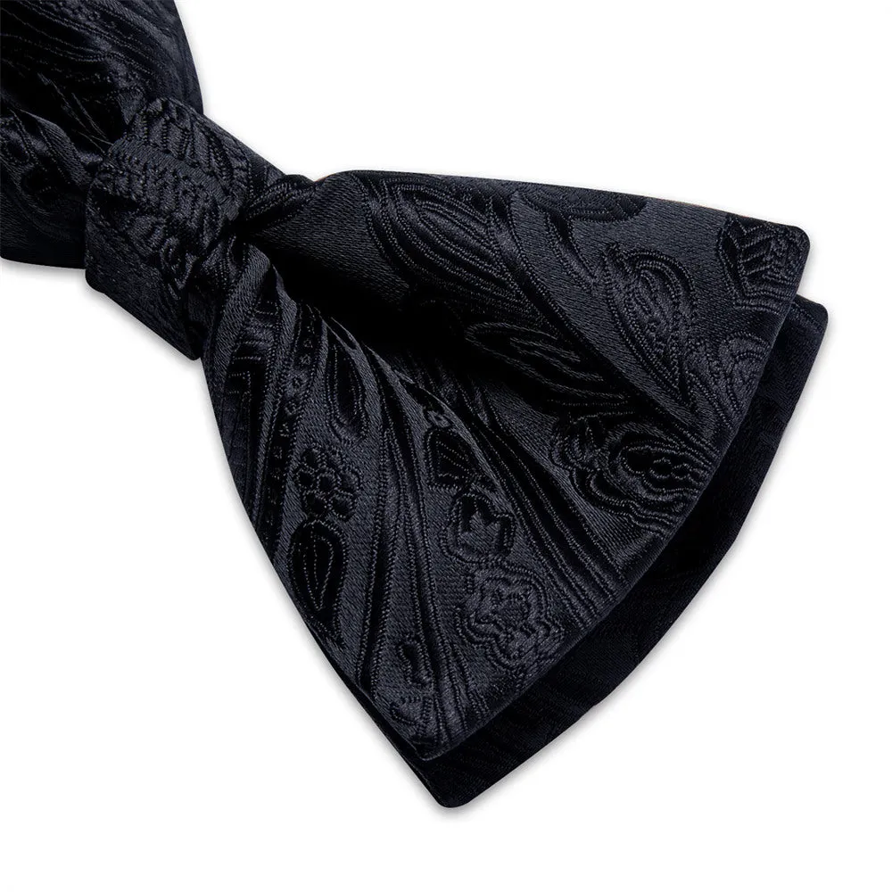 Ties2you Black Paisley Pre-tied Bow Tie Pocket Square Cufflinks Set sold by Ties2You product image thumbnail 3