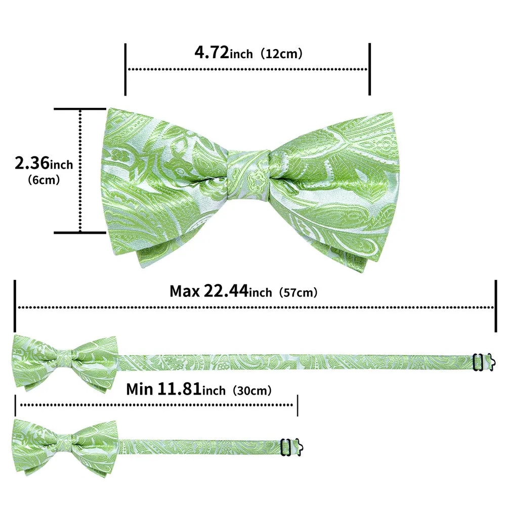 Ties2you Light Green Paisley Pre-tied Bow Tie Pocket Square Cufflinks Set sold by Ties2You product image thumbnail 5