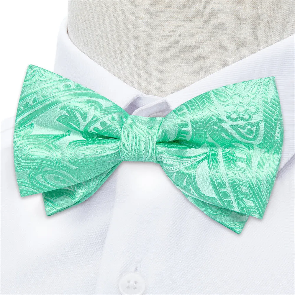 Ties2you Bright Green Paisley Pre-tied Bow Tie Pocket Square Cufflinks Set sold by Ties2You product image thumbnail 2