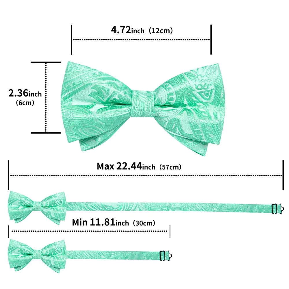 Ties2you Bright Green Paisley Pre-tied Bow Tie Pocket Square Cufflinks Set sold by Ties2You product image thumbnail 5