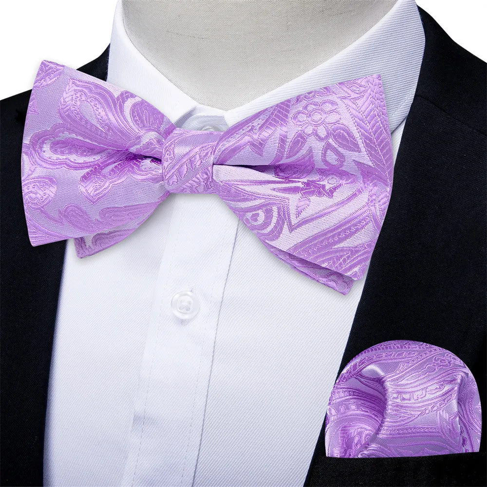 Ties2you Light Purple Paisley Pre-tied Bow Tie Pocket Square Cufflinks Set sold by Ties2You