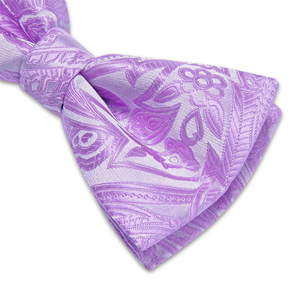 Ties2you Light Purple Paisley Pre-tied Bow Tie Pocket Square Cufflinks Set sold by Ties2You product image thumbnail 5
