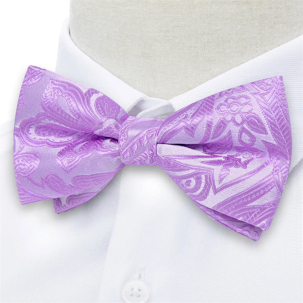Ties2you Light Purple Paisley Pre-tied Bow Tie Pocket Square Cufflinks Set sold by Ties2You product image thumbnail 3
