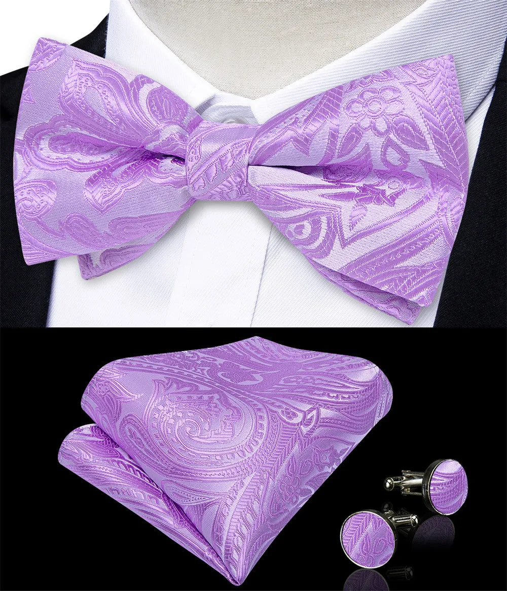 Ties2you Light Purple Paisley Pre-tied Bow Tie Pocket Square Cufflinks Set sold by Ties2You product image thumbnail 2