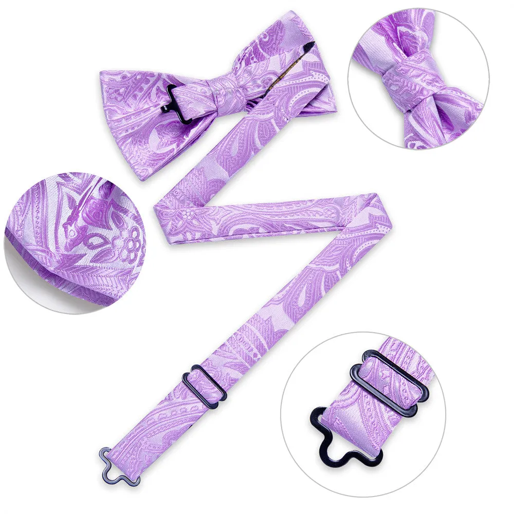 Ties2you Light Purple Paisley Pre-tied Bow Tie Pocket Square Cufflinks Set sold by Ties2You product image thumbnail 4