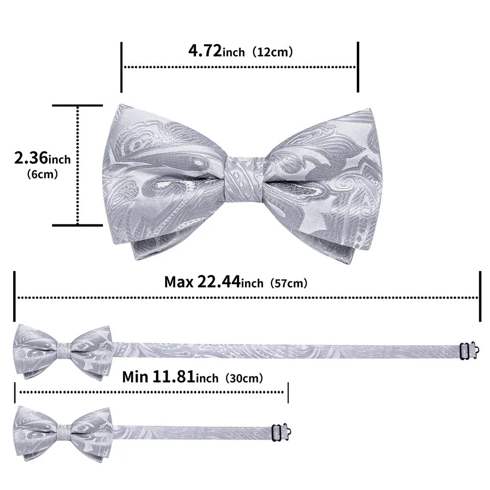 Ties2you Silver Paisley Pre-tied Bow Tie Pocket Square Cufflinks Set sold by Ties2You product image thumbnail 5
