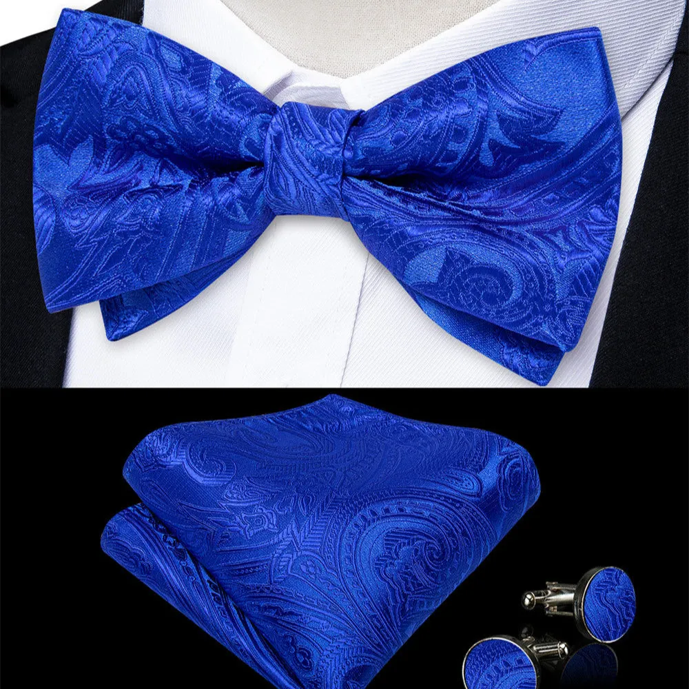 Ties2you Royal Blue Paisley Pre-tied Bow Tie Pocket Square Cufflinks Set sold by Ties2You