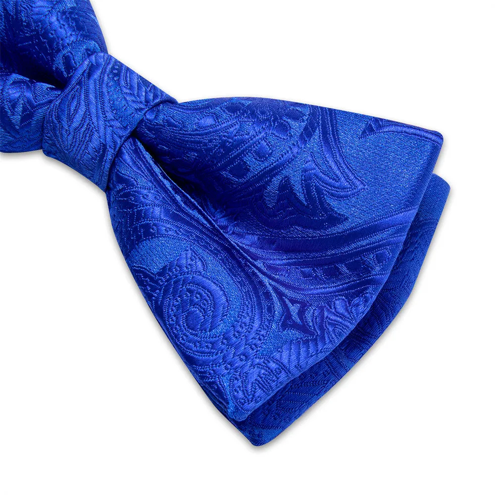 Ties2you Royal Blue Paisley Pre-tied Bow Tie Pocket Square Cufflinks Set sold by Ties2You product image thumbnail 5