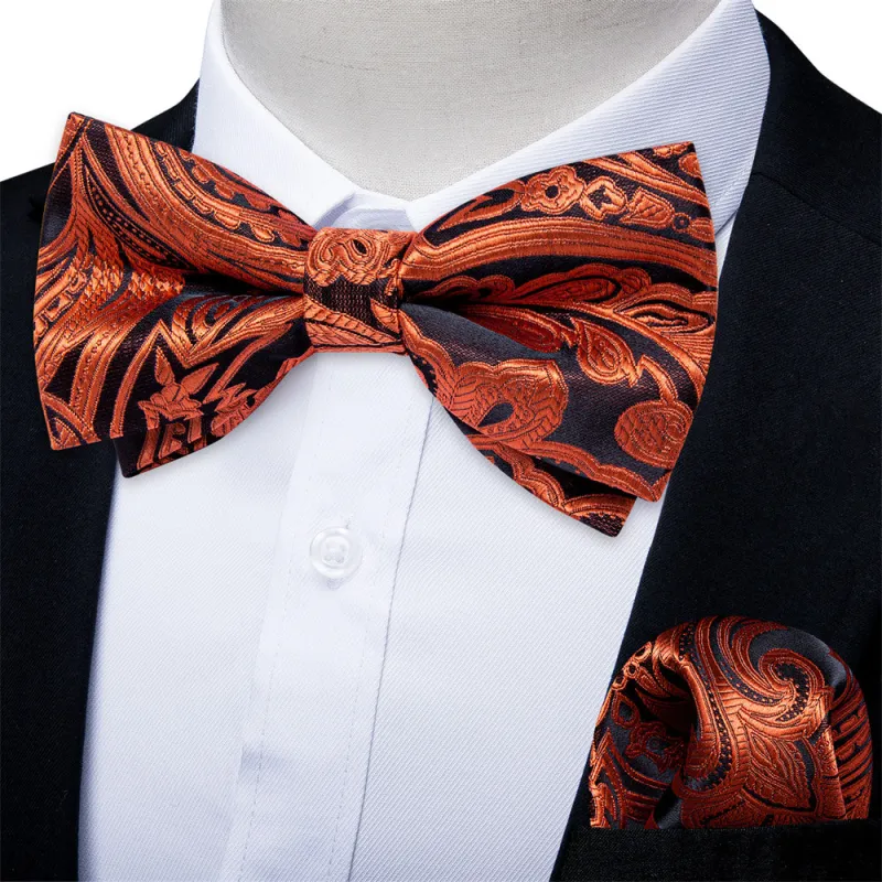 Ties2you Brown Paisley Pre-tied Bow Tie Pocket Square Cufflinks Set sold by Ties2You