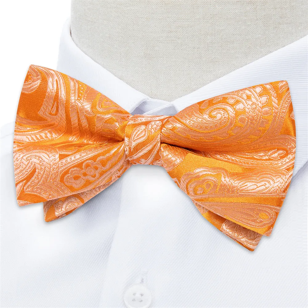 Ties2you Orange Paisley Pre-tied Bow Tie Pocket Square Cufflinks Set sold by Ties2You product image thumbnail 2