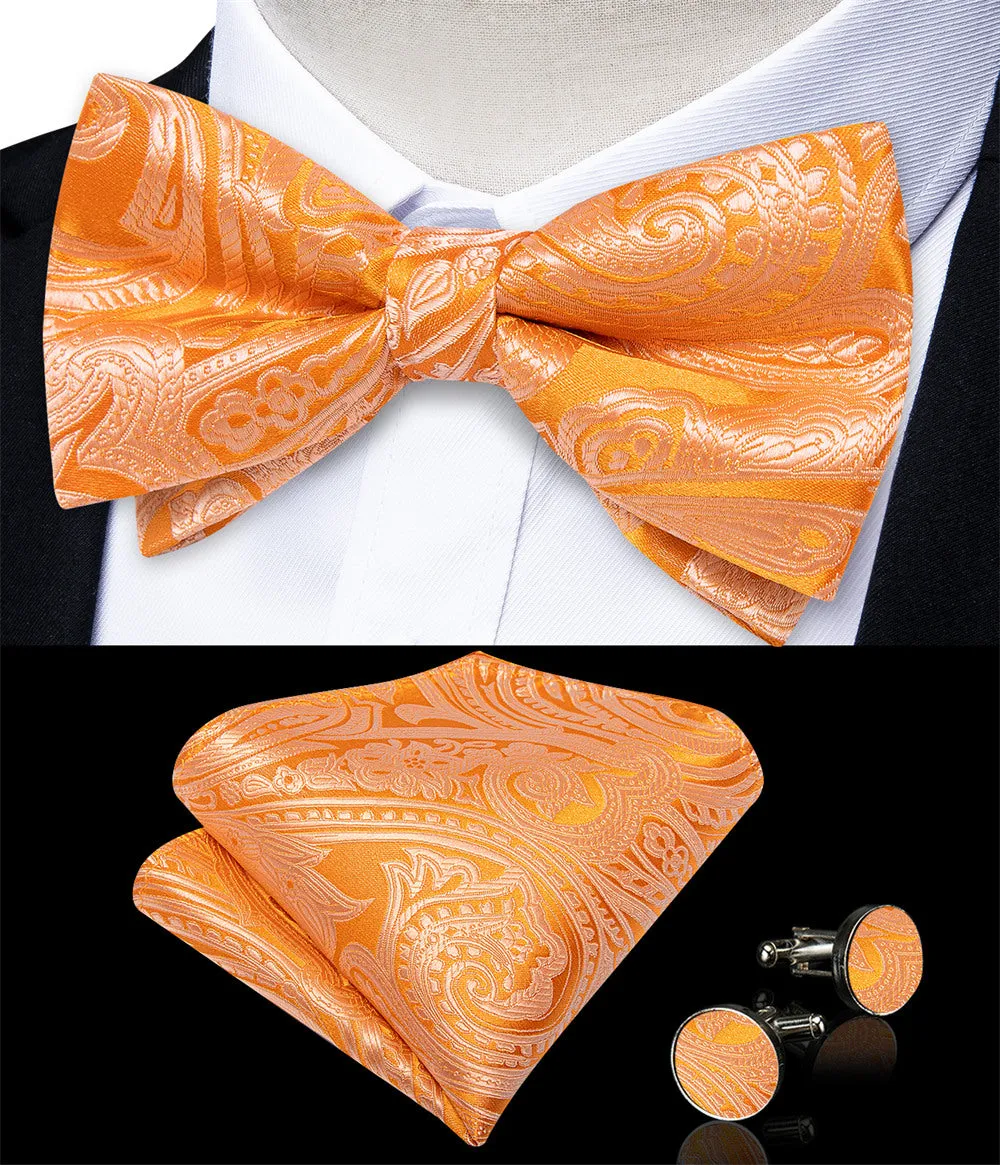 Ties2you Orange Paisley Pre-tied Bow Tie Pocket Square Cufflinks Set sold by Ties2You product image thumbnail 3