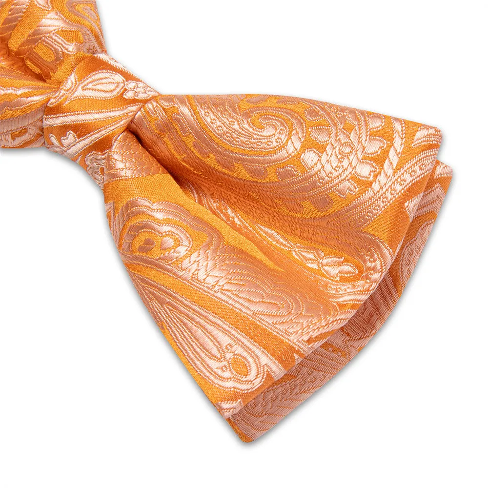Ties2you Orange Paisley Pre-tied Bow Tie Pocket Square Cufflinks Set sold by Ties2You product image thumbnail 5