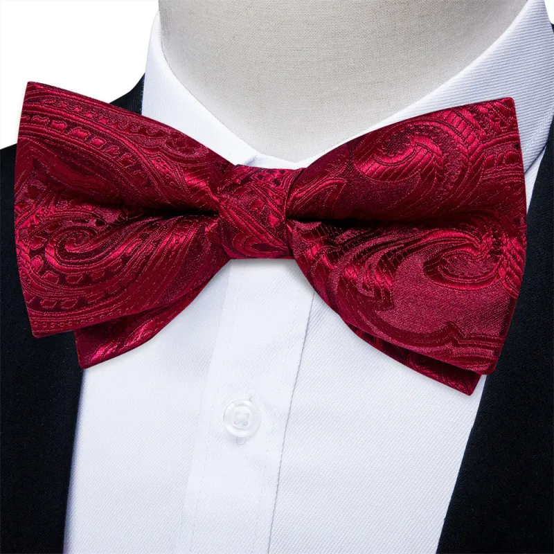 Ties2you Burgundy Paisley Pre-tied Bow Tie Pocket Square Cufflinks Set sold by Ties2You