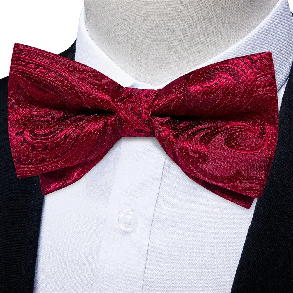 Ties2you Burgundy Paisley Pre-tied Bow Tie Pocket Square Cufflinks Set sold by Ties2You