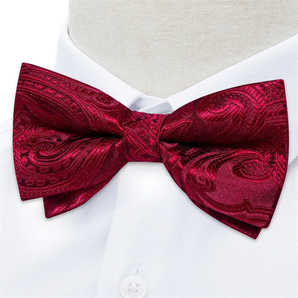 Ties2you Burgundy Paisley Pre-tied Bow Tie Pocket Square Cufflinks Set sold by Ties2You product image thumbnail 2