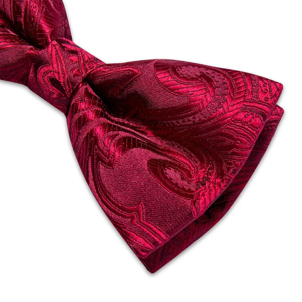 Ties2you Burgundy Paisley Pre-tied Bow Tie Pocket Square Cufflinks Set sold by Ties2You product image thumbnail 5
