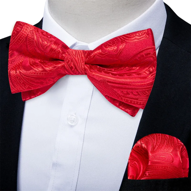 Ties2you Red Paisley Pre-tied Bow Tie Pocket Square Cufflinks Set sold by Ties2You