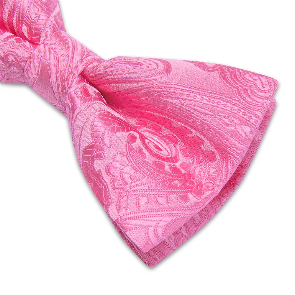 Ties2you Rose Pink Paisley Pre-tied Bow Tie Pocket Square Cufflinks Set sold by Ties2You product image thumbnail 4