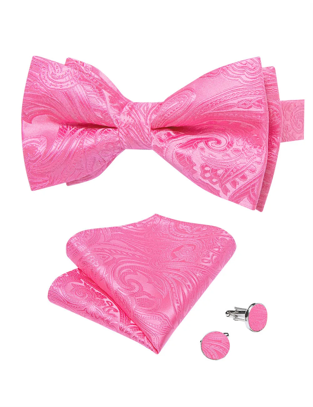 Ties2you Rose Pink Paisley Pre-tied Bow Tie Pocket Square Cufflinks Set sold by Ties2You product image thumbnail 2