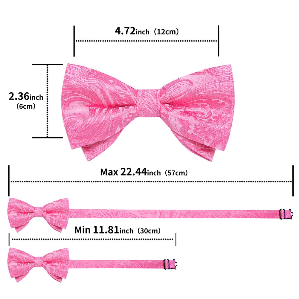 Ties2you Rose Pink Paisley Pre-tied Bow Tie Pocket Square Cufflinks Set sold by Ties2You product image thumbnail 5