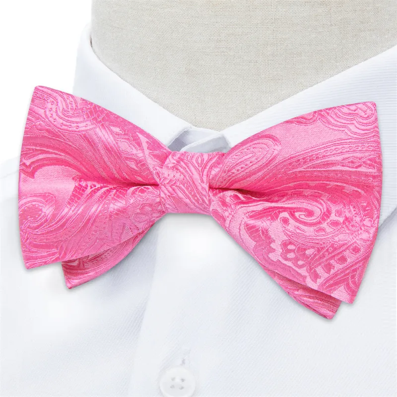 Ties2you Rose Pink Paisley Pre-tied Bow Tie Pocket Square Cufflinks Set made by Ties2You