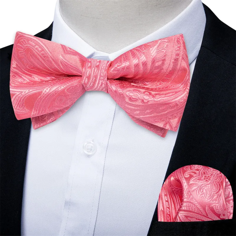 Ties2you Pink Paisley Pre-tied Bow Tie Pocket Square Cufflinks Set sold by Ties2You
