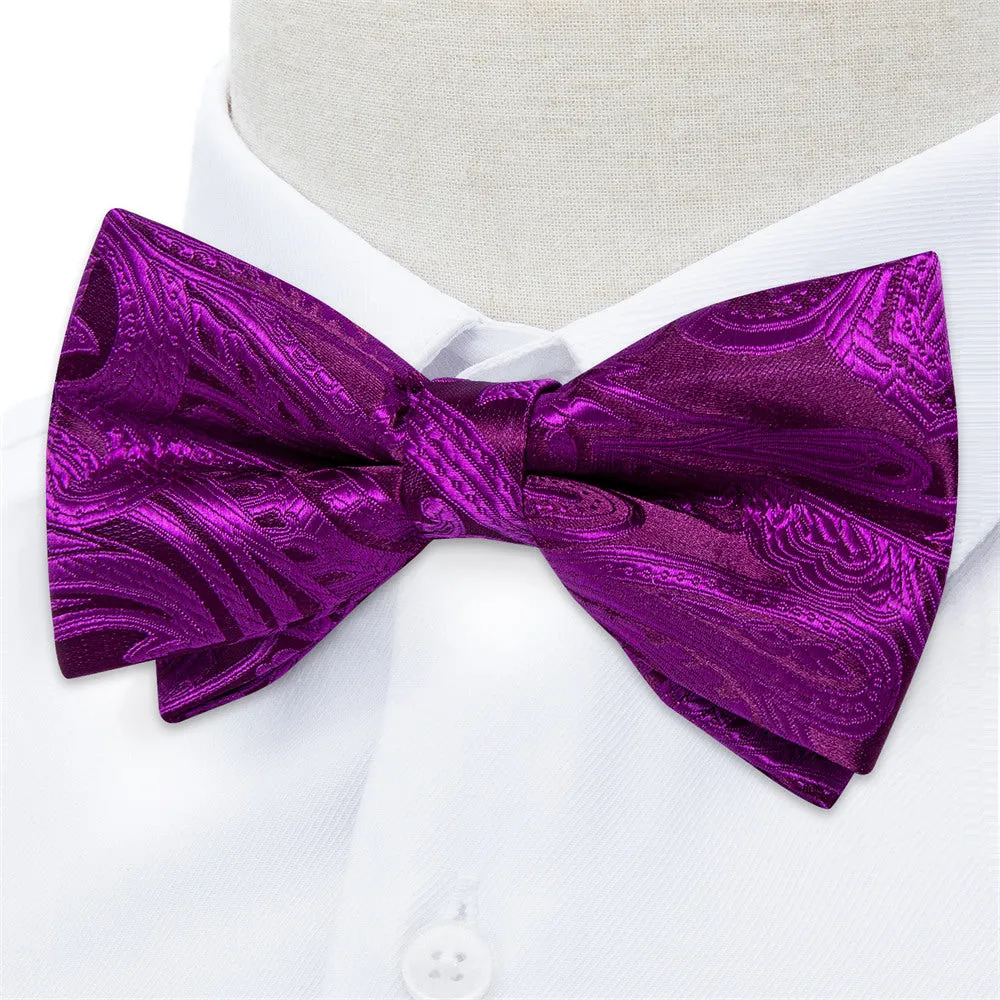 Ties2you Purple Paisley Pre-tied Bow Tie Pocket Square Cufflinks Set sold by Ties2You product image thumbnail 3