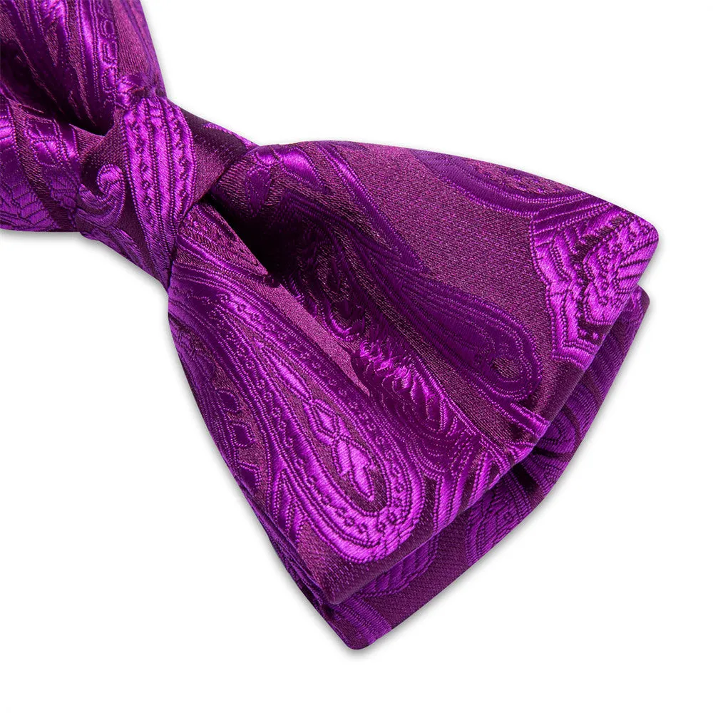 Ties2you Purple Paisley Pre-tied Bow Tie Pocket Square Cufflinks Set sold by Ties2You product image thumbnail 4