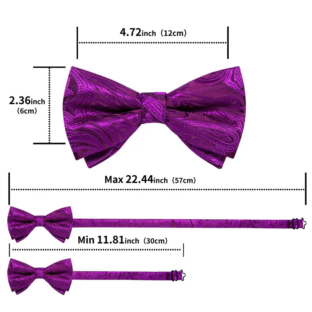 Ties2you Purple Paisley Pre-tied Bow Tie Pocket Square Cufflinks Set sold by Ties2You product image thumbnail 5