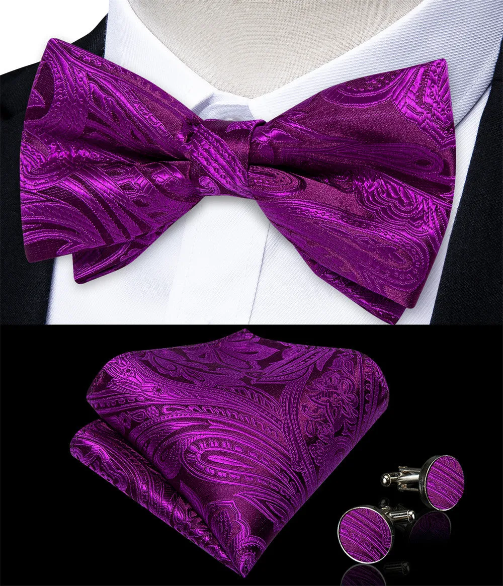 Ties2you Purple Paisley Pre-tied Bow Tie Pocket Square Cufflinks Set sold by Ties2You product image thumbnail 2