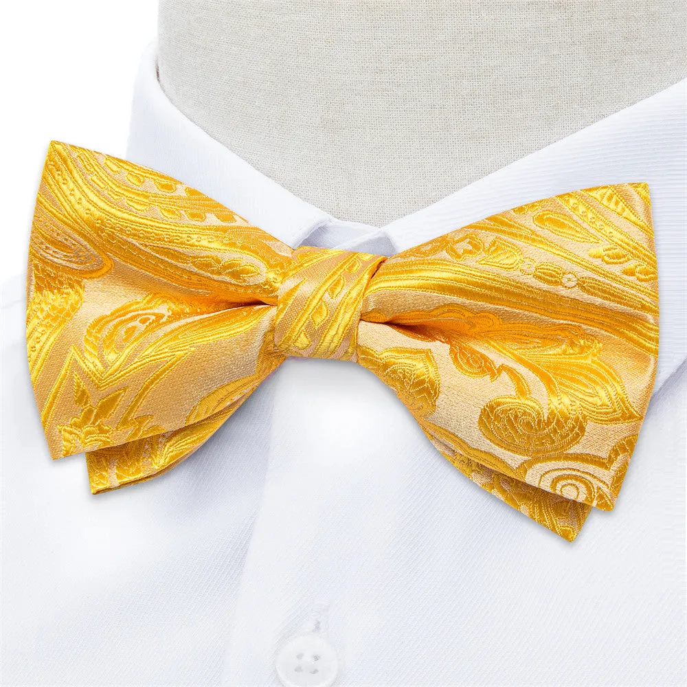 Ties2you Yellow Paisley Pre-tied Bow Tie Poket Square Cufflinks Set For Dress sold by Ties2You product image thumbnail 2