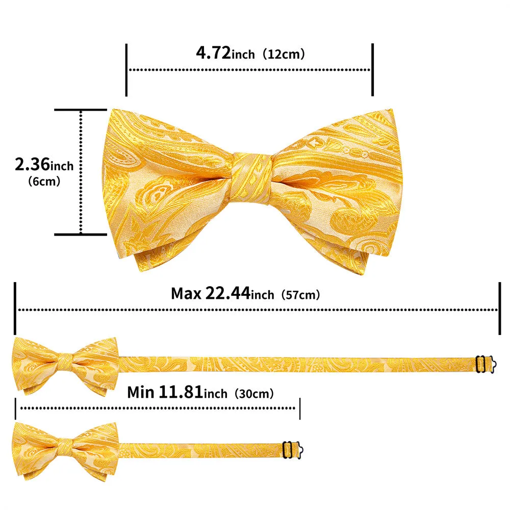 Ties2you Yellow Paisley Pre-tied Bow Tie Poket Square Cufflinks Set For Dress sold by Ties2You product image thumbnail 5