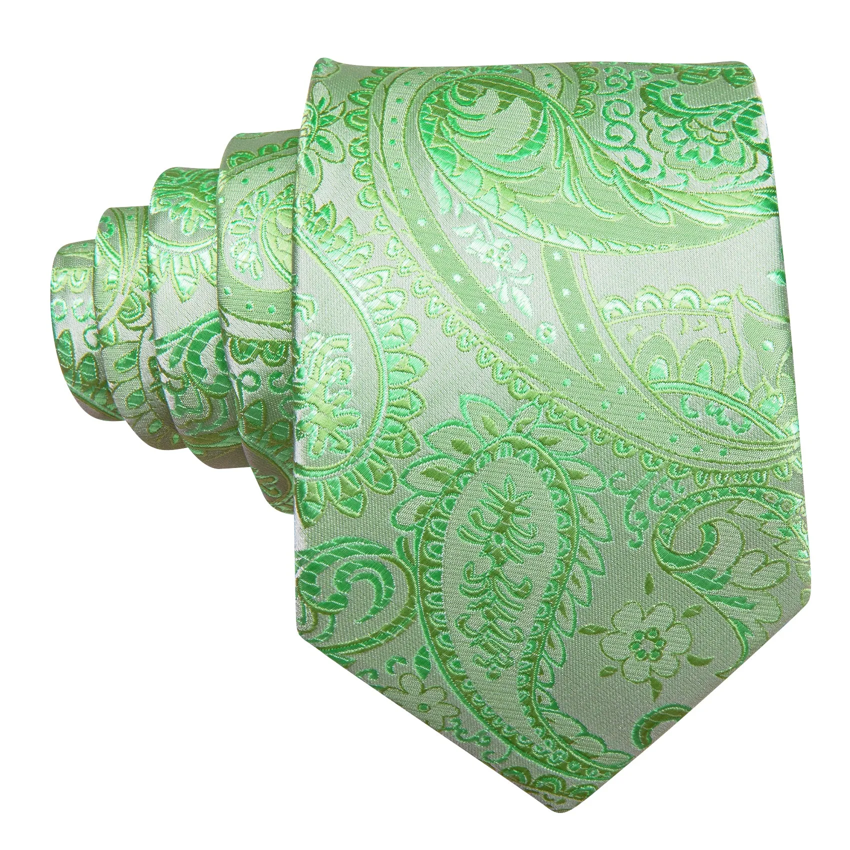 Green Paisley Flower Silk Necktie Pocket Square Cufflinks Set sold by Ties2You product image thumbnail 5