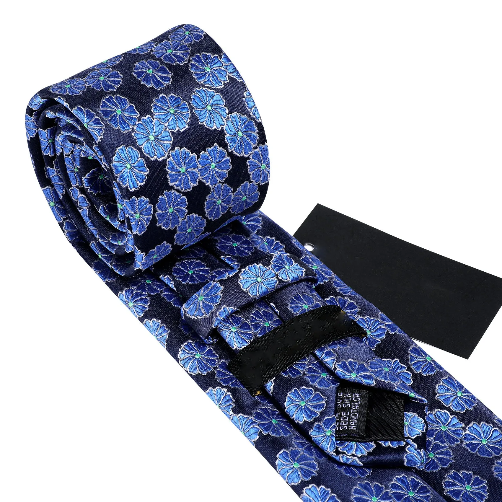 Blue Black Floral Silk Tie Pocket Square Cufflinks Set sold by Ties2You product image thumbnail 5
