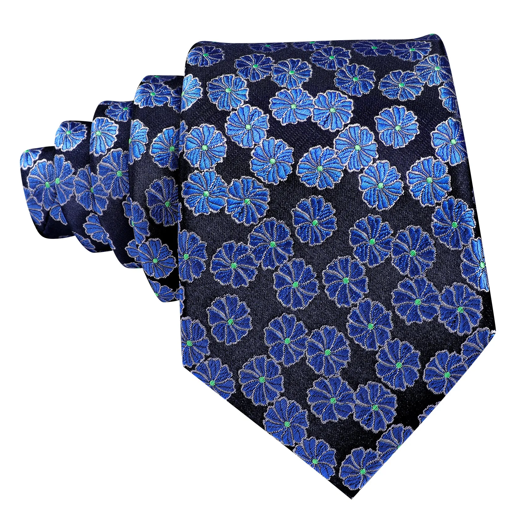 Blue Black Floral Silk Tie Pocket Square Cufflinks Set sold by Ties2You product image thumbnail 4