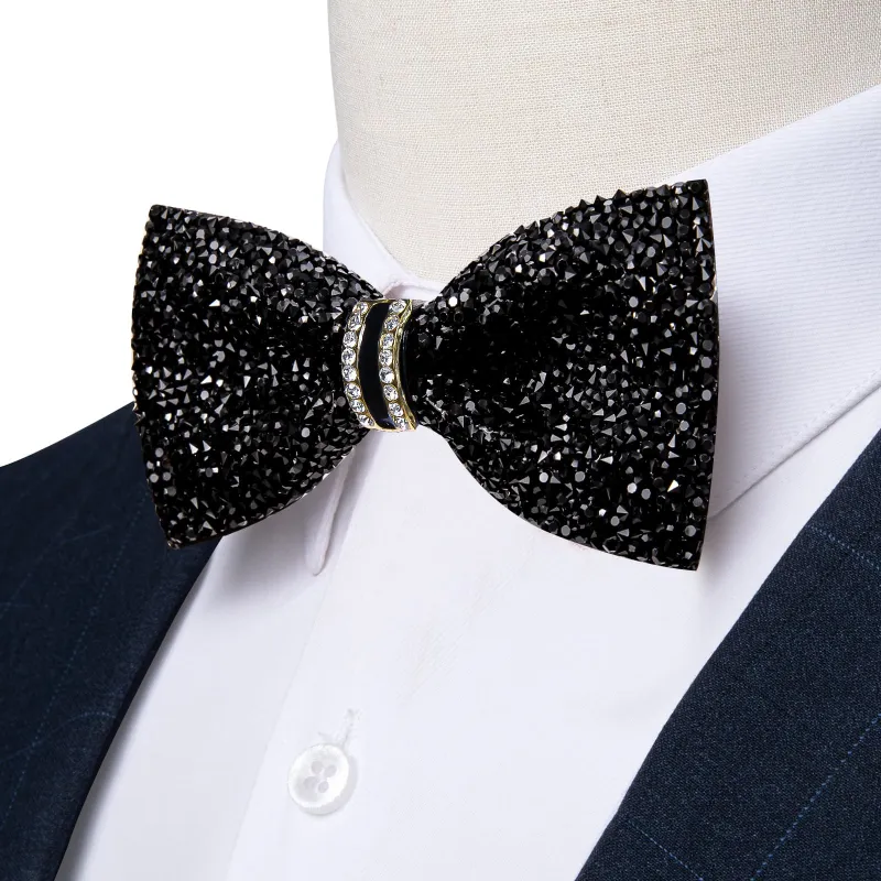 Ties2you Imitated Crystal Bowtie Pure Black Rhinestones Men's Pre Tied Bow Ties For Party Dresses sold by Ties2You